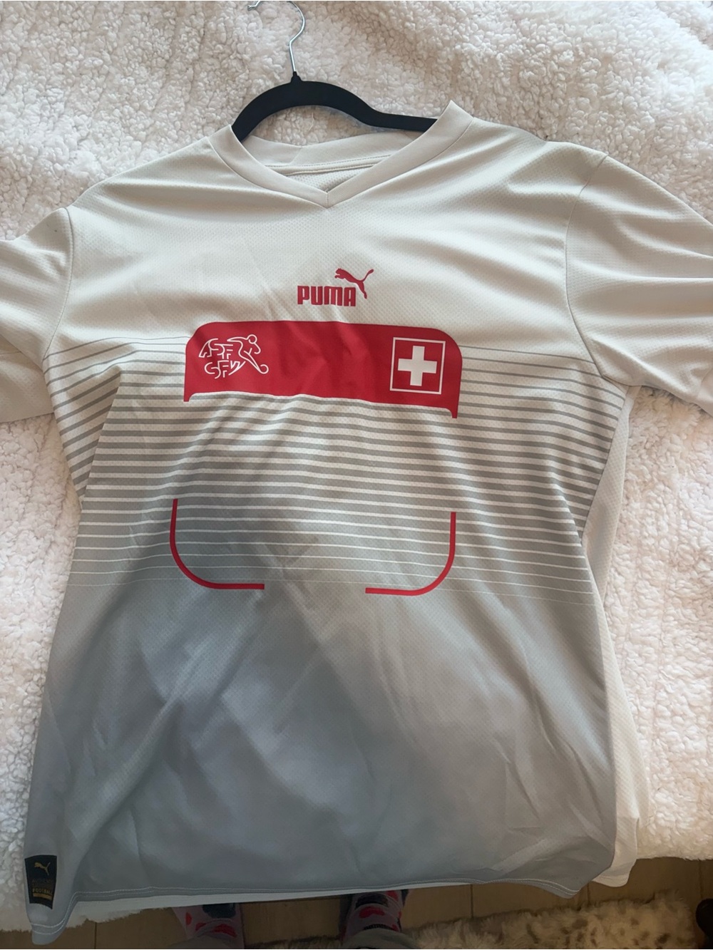 Puma White and Red Swiss Football Jersey